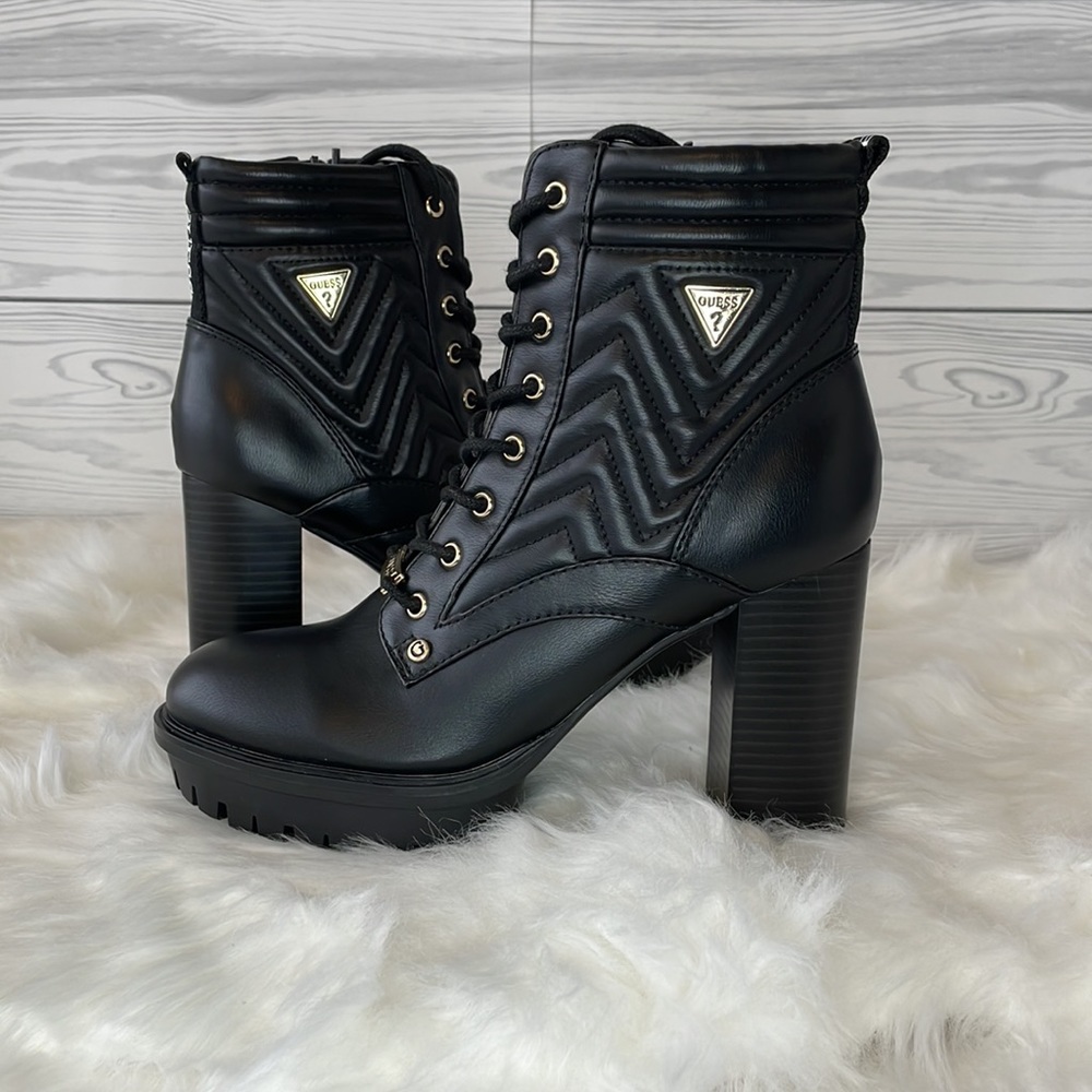 GUESS Manners Platform Heel Lace-Up Boots